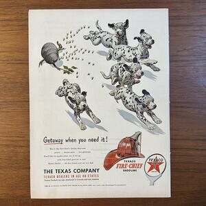 1951 Print Ad Texaco Gasoline Vintage Dalmations Running